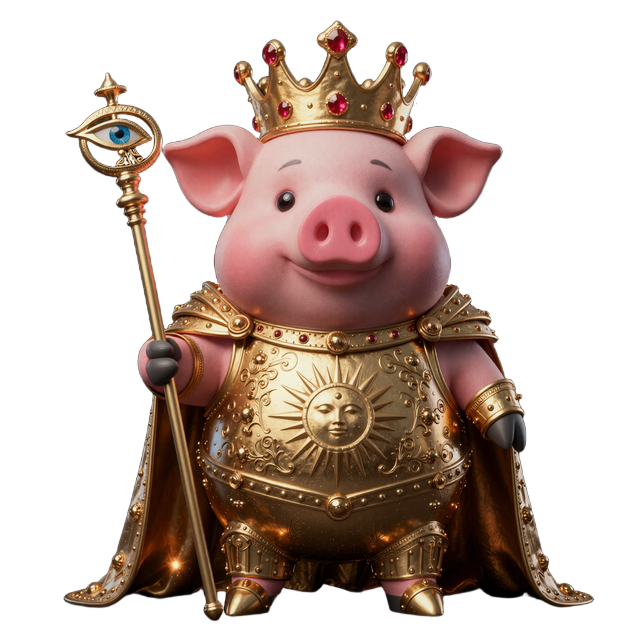 Schweinek&ouml;nig Buzzer mit goldener Krone und Eye-of-Horus-Szepter
