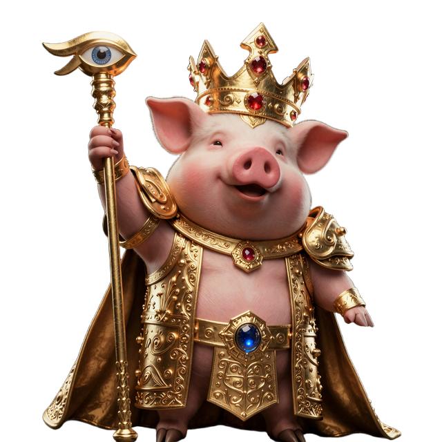 Schweinek&ouml;nig Buzzer mit goldener Krone und Eye-of-Horus-Szepter