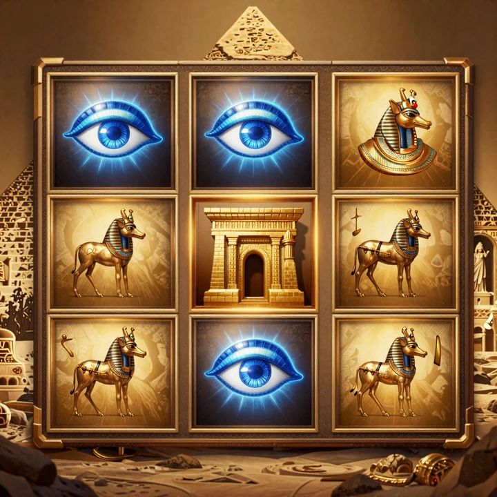 Eye of Horus Merkur Slot in voller Ansicht mit expandierendem Wild und Tempel-Scatter