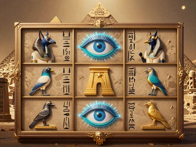 Eye of Horus Merkur Slot mit goldenen Pyramiden, Anubis und Horus-Wild-Symbol